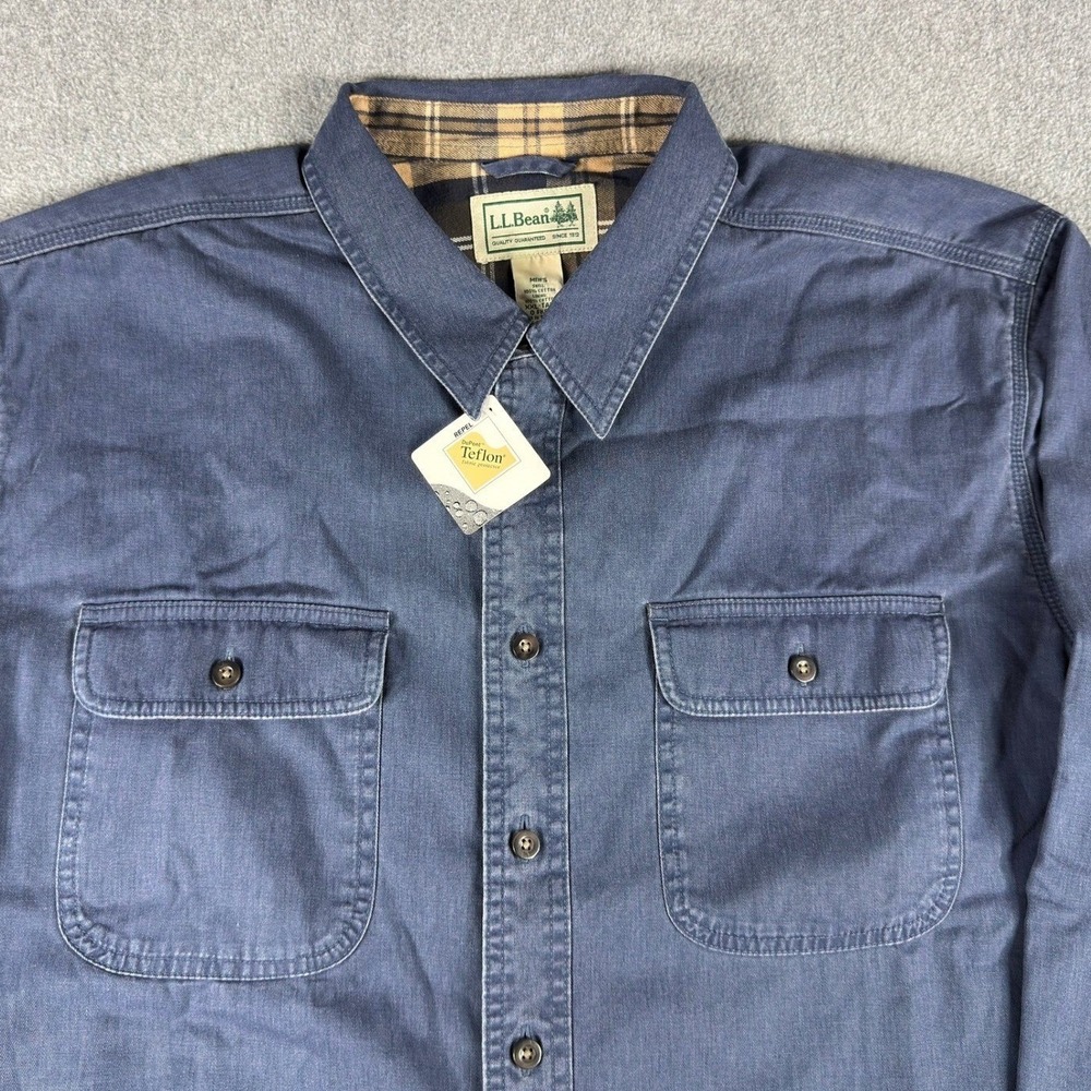 L.L. Bean Shirt Jacket Men XXL Tall Flannel Lined Traditional Fit Blue NWT